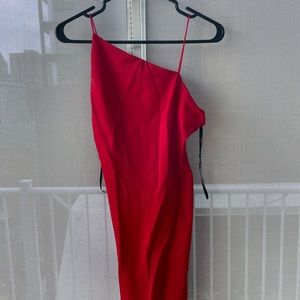 Red Asymmetrical Neck Dress